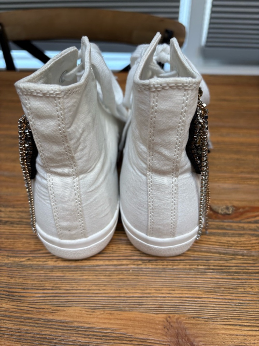 Lauren Lorraine White High-Top Sneakers with Black Beaded Patches and Chains - Picture 8 of 16